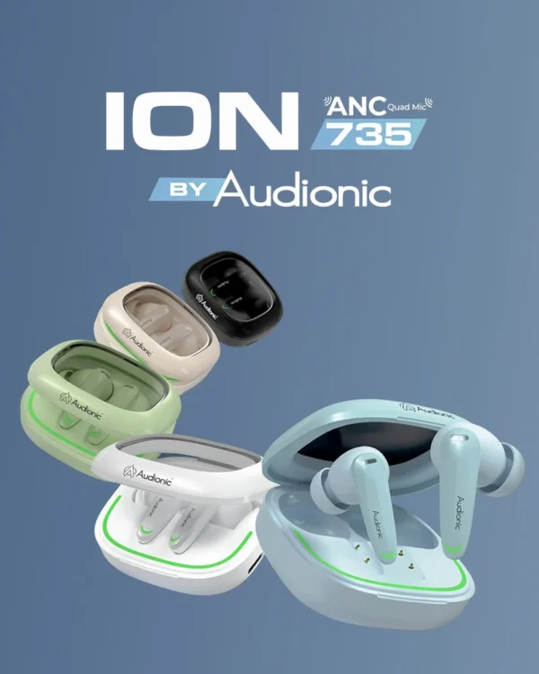 Audionic Airbud 735 ION premium wireless earbuds with portable charging case USB-C fast charging Pakistan