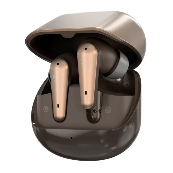 Audionic Airbud 595 earbuds with charging case compact flip design black glossy finish wireless Bluetooth 5.3