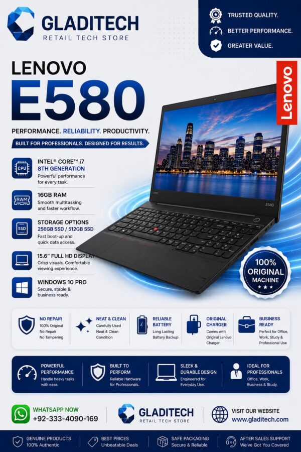 Lenovo ThinkPad E580 Laptop Intel Core i7 8th Generation 8GB RAM 256GB